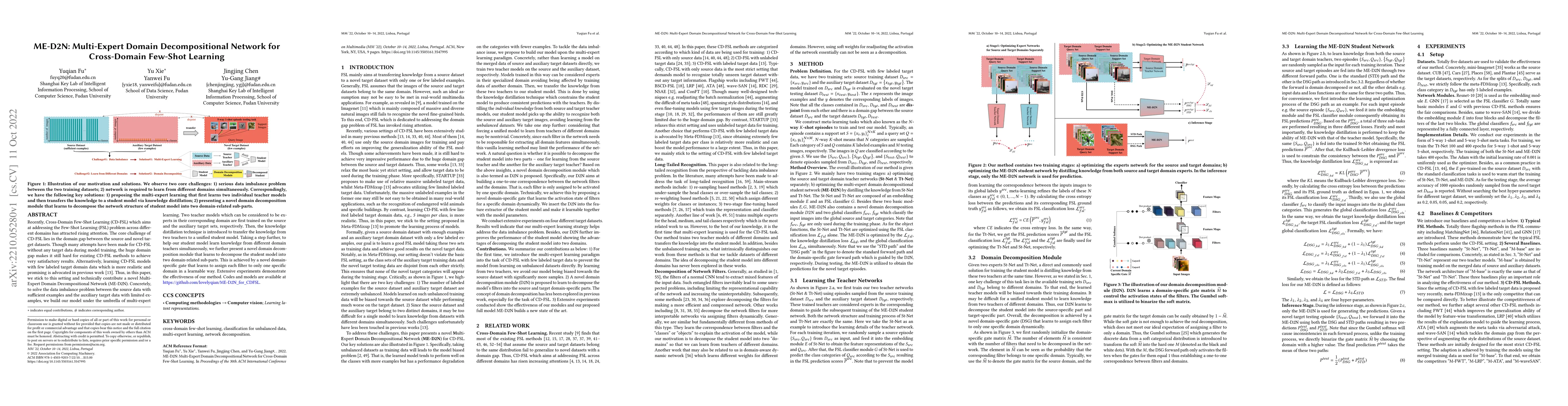 Thumbnail for ME-D2N: Multi-Expert Domain Decompositional Network for Cross-Domain
  Few-Shot Learning