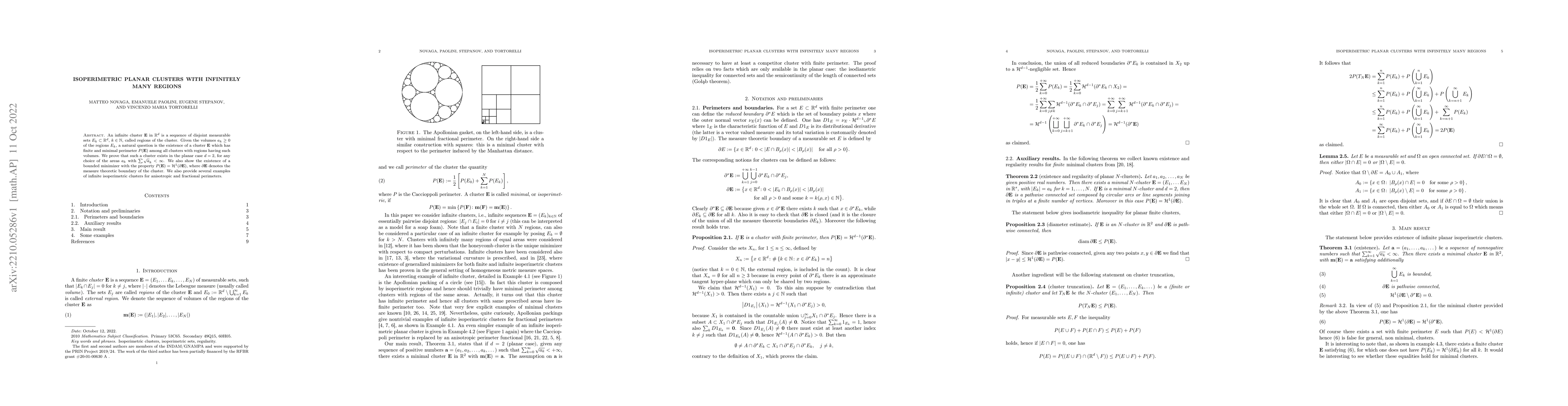 Thumbnail for Isoperimetric planar clusters with infinitely many regions