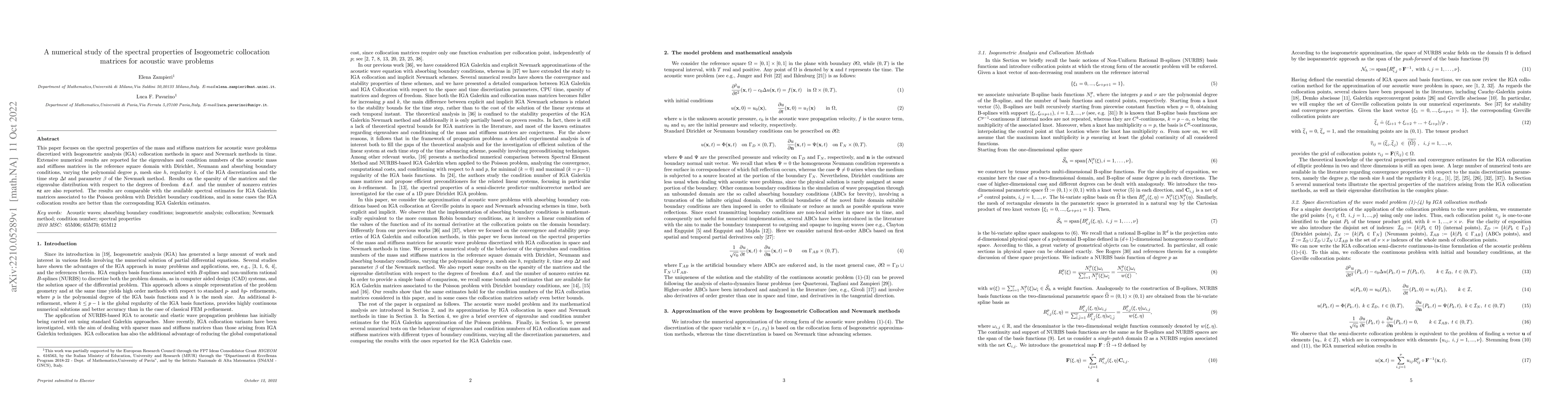 Thumbnail for A numerical study of the spectral properties of Isogeometric collocation
  matrices for acoustic wave problems