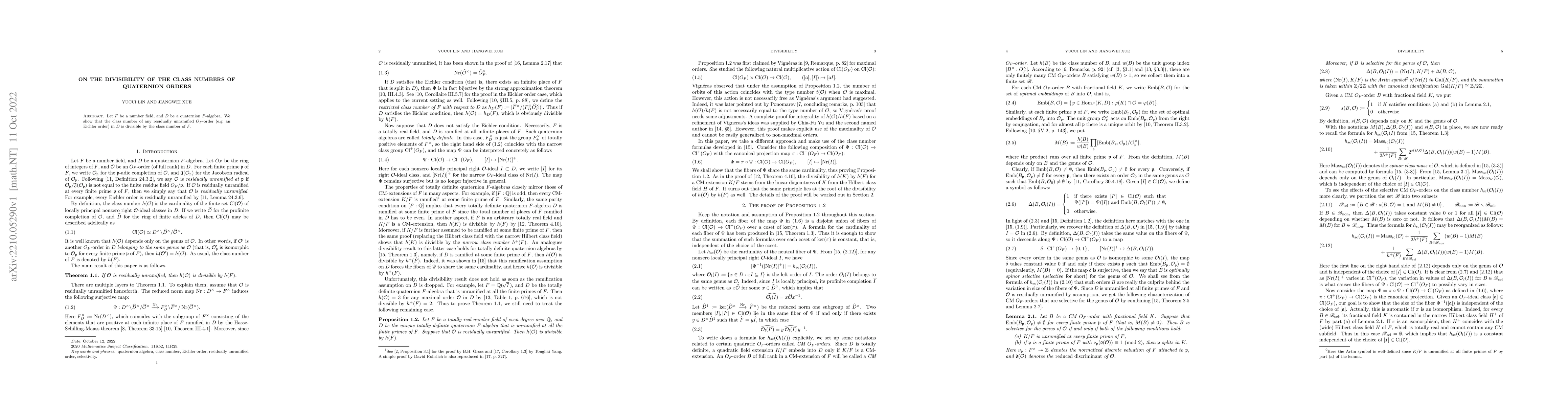 Thumbnail for On the divisibility of the class numbers of quaternion orders
