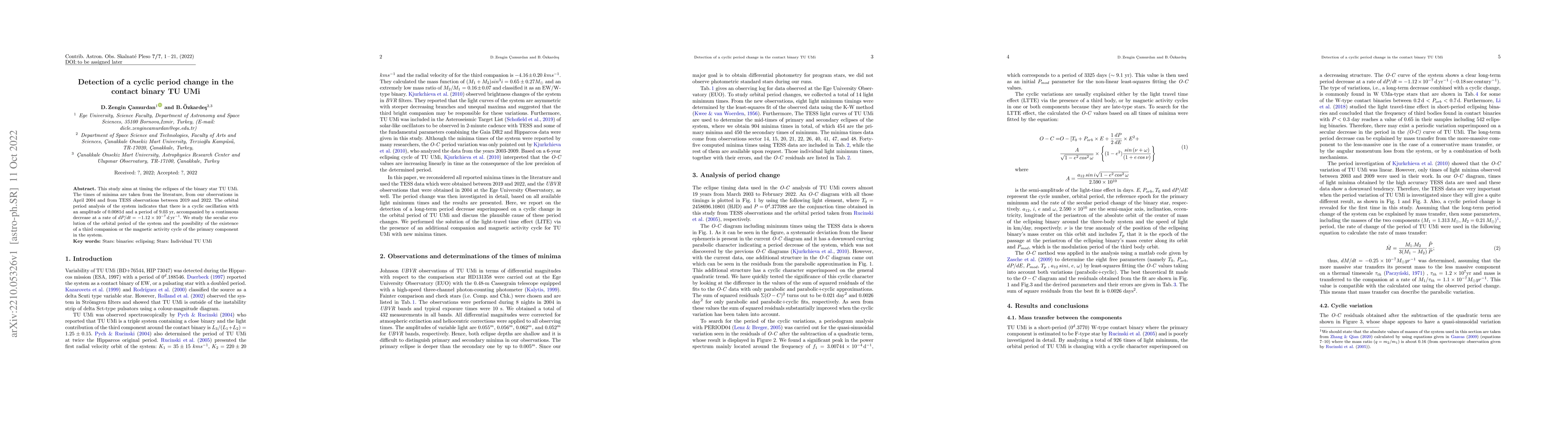 Thumbnail for Detection of a cyclic period change in the contact binary TU UMi