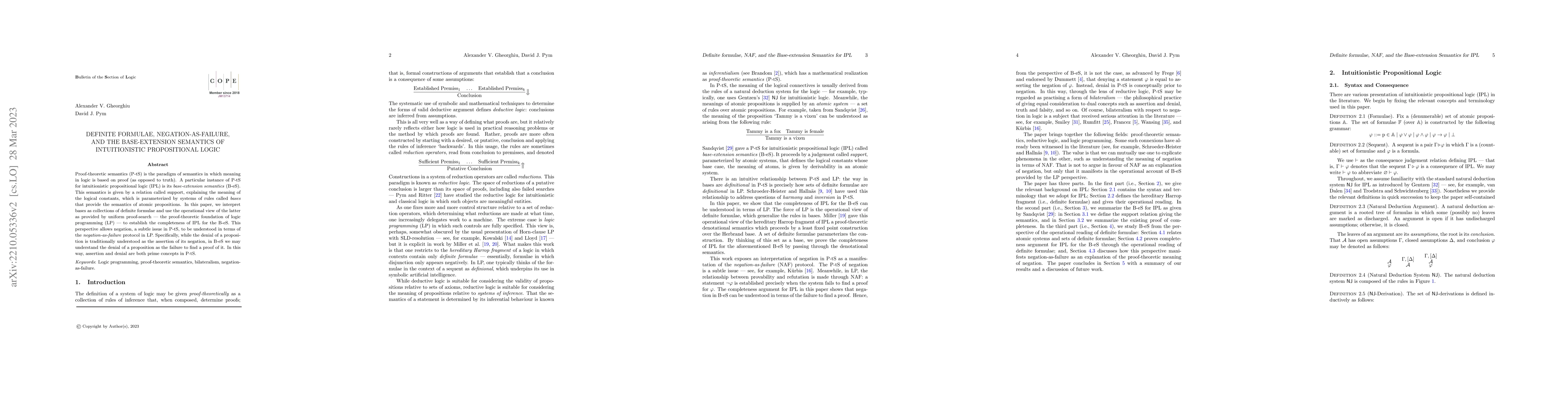 Thumbnail for Definite Formulae, Negation-as-Failure, and the Base-extension Semantics
  of Intuitionistic Propositional Logic
