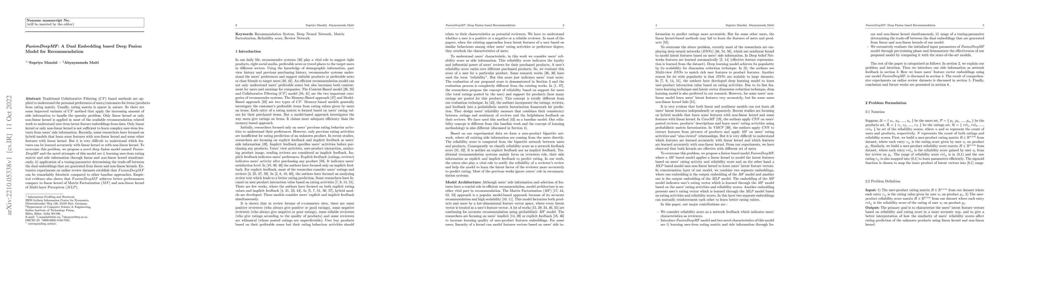 Thumbnail for FusionDeepMF: A Dual Embedding based Deep Fusion Model for
  Recommendation