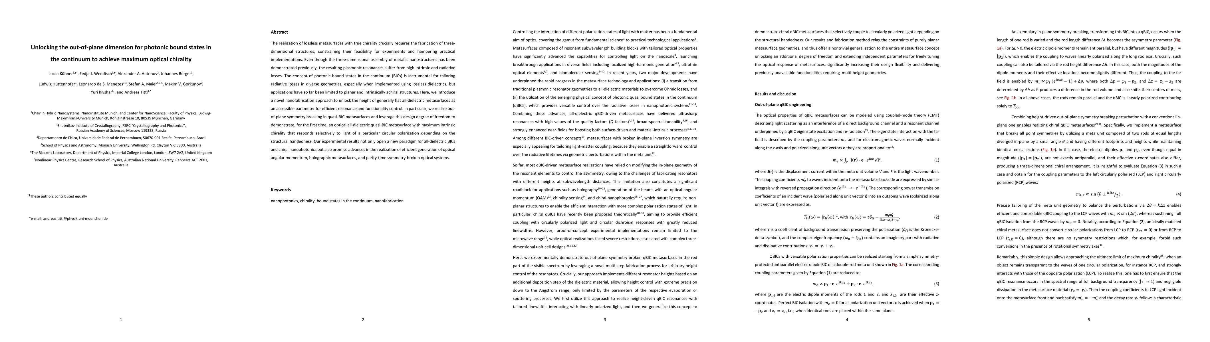 Thumbnail for Unlocking the out-of-plane dimension for photonic bound states in the
  continuum to achieve maximum optical chirality