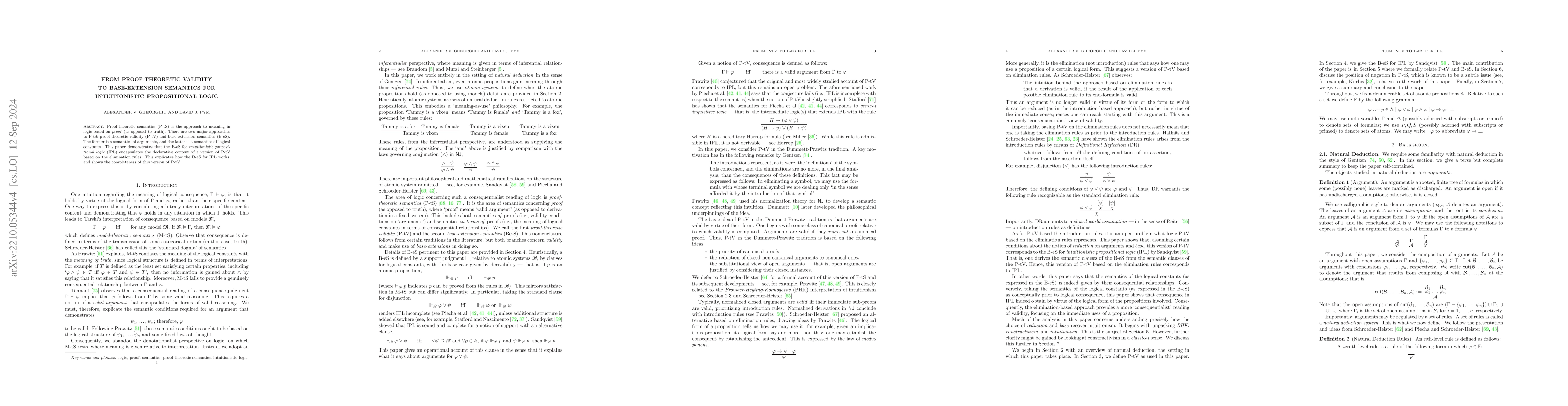 Thumbnail for From Basic Proof-theoretic Validity to Base-extension Semantics for
  Intuitionistic Propositional Logic