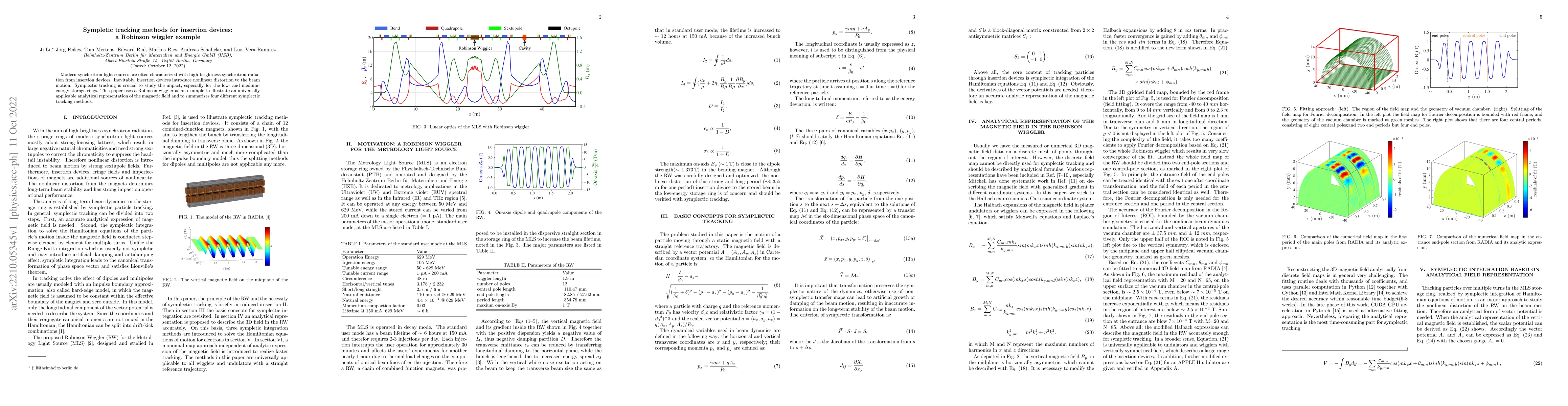 Thumbnail for Sympletic tracking methods for insertion devices: a Robinson wiggler
  example