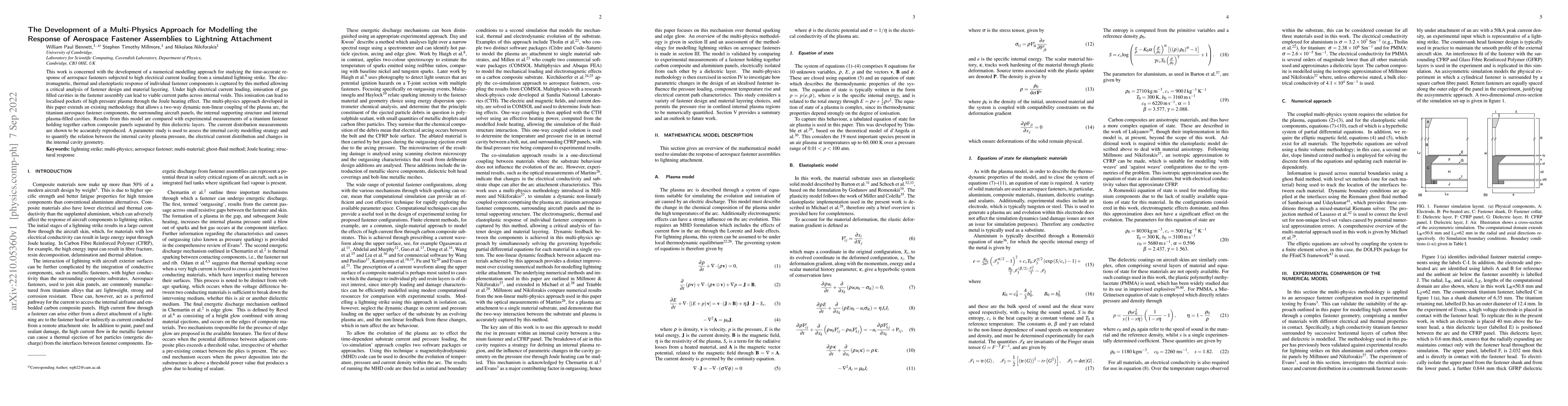 Thumbnail for The Development of a Multi-Physics Approach for Modelling the Response
  of Aerospace Fastener Assemblies to Lightning Attachment