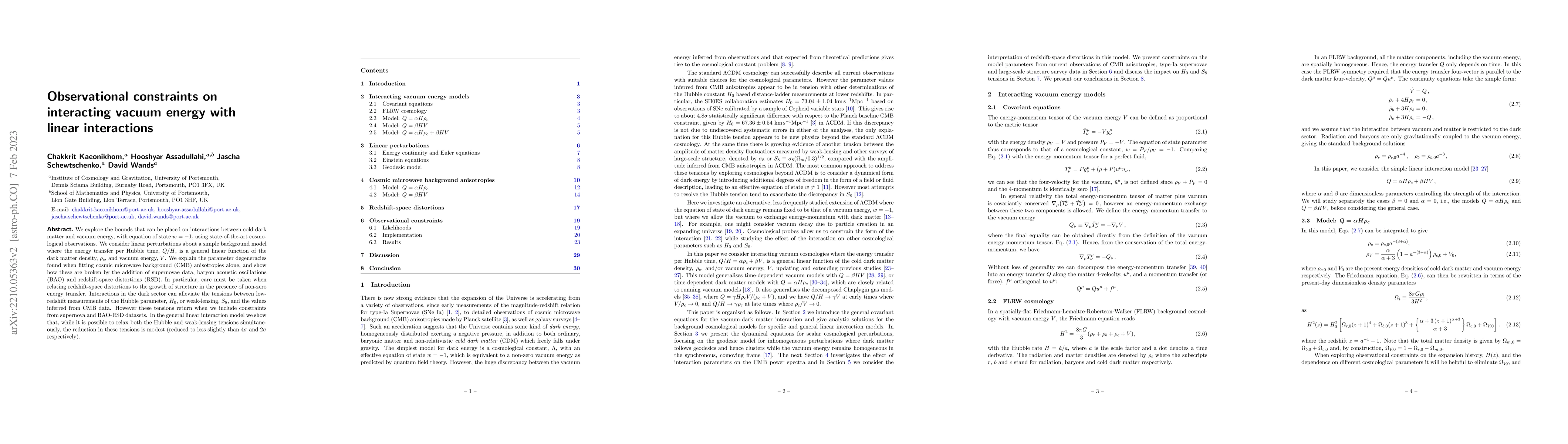 Thumbnail for Observational constraints on interacting vacuum energy with linear
  interactions