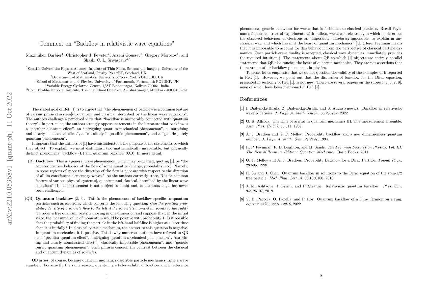 Thumbnail for Comment on "Backflow in relativistic wave equations"