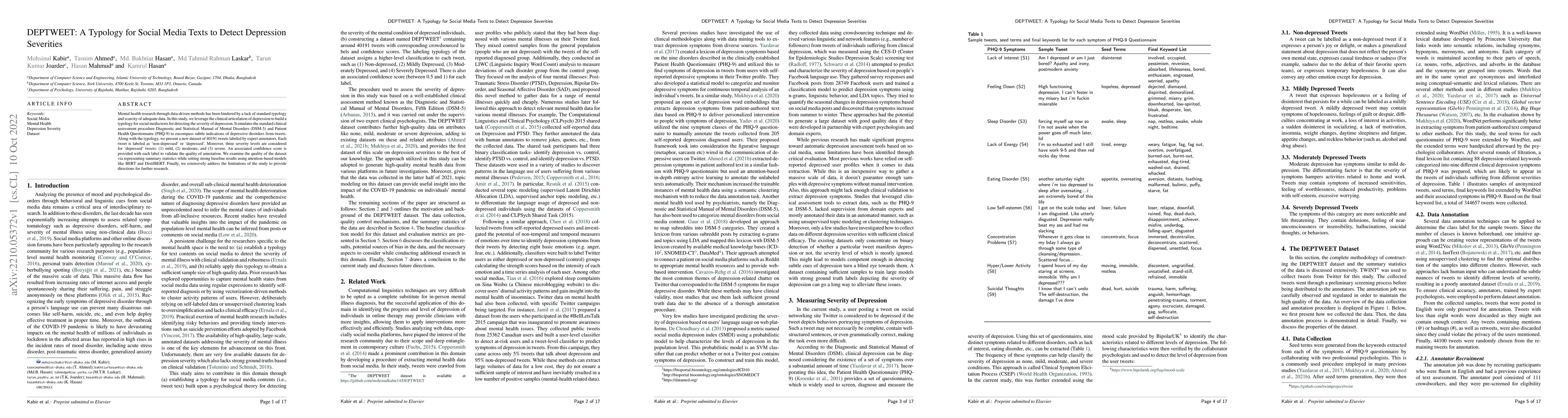 Thumbnail for DEPTWEET: A Typology for Social Media Texts to Detect Depression
  Severities