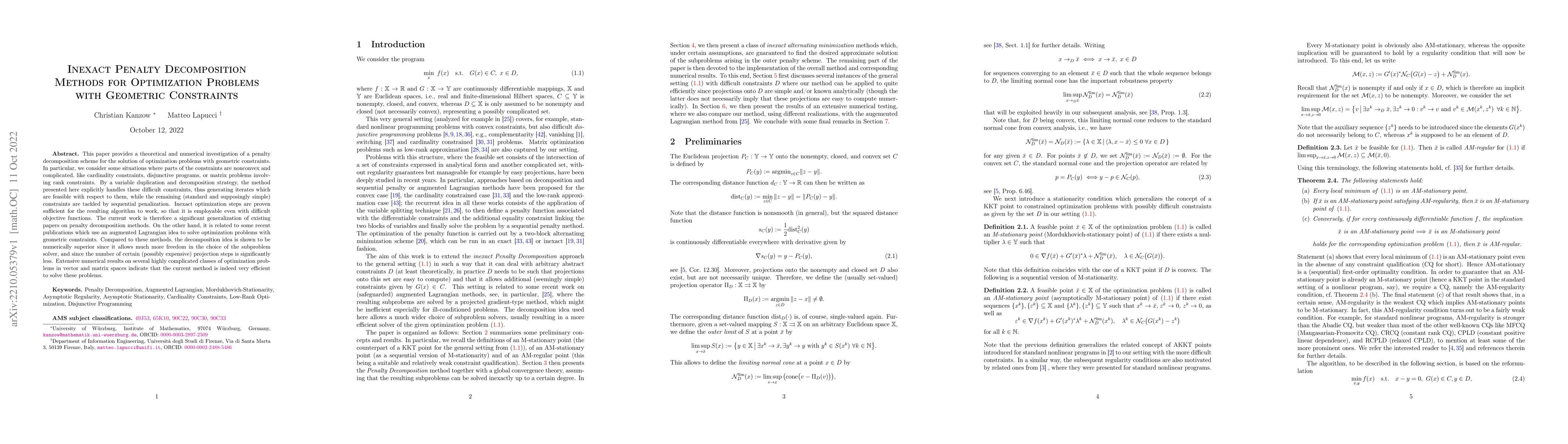 Thumbnail for Inexact Penalty Decomposition Methods for Optimization Problems with
  Geometric Constraints