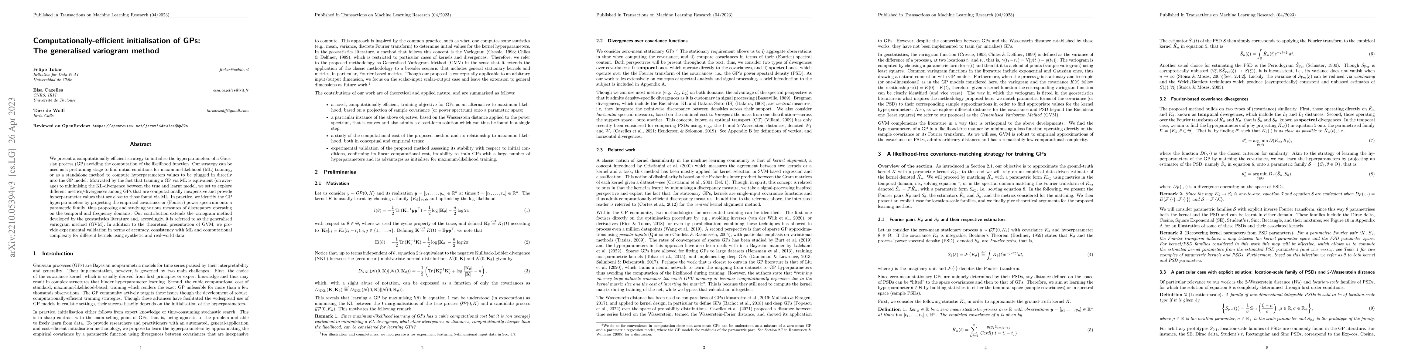 Thumbnail for Computationally-efficient initialisation of GPs: The generalised
  variogram method