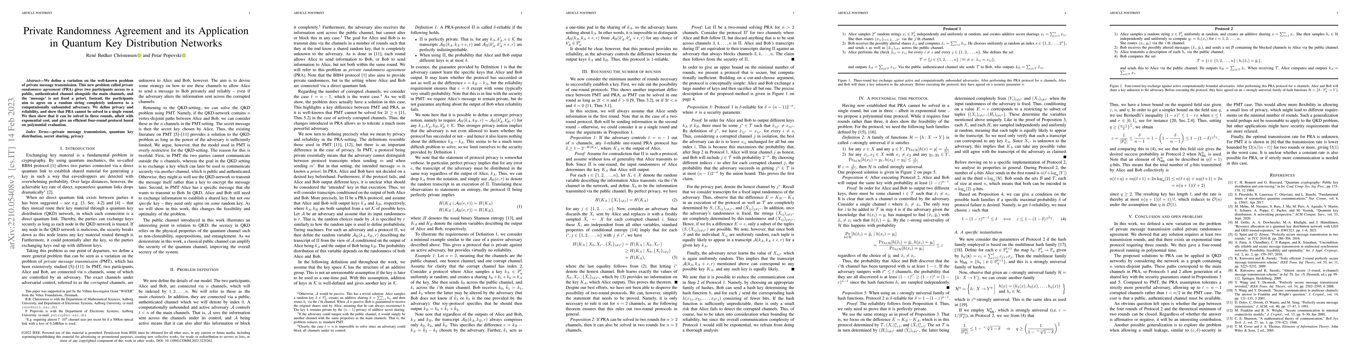 Thumbnail for Private Randomness Agreement and its Application in Quantum Key
  Distribution Networks