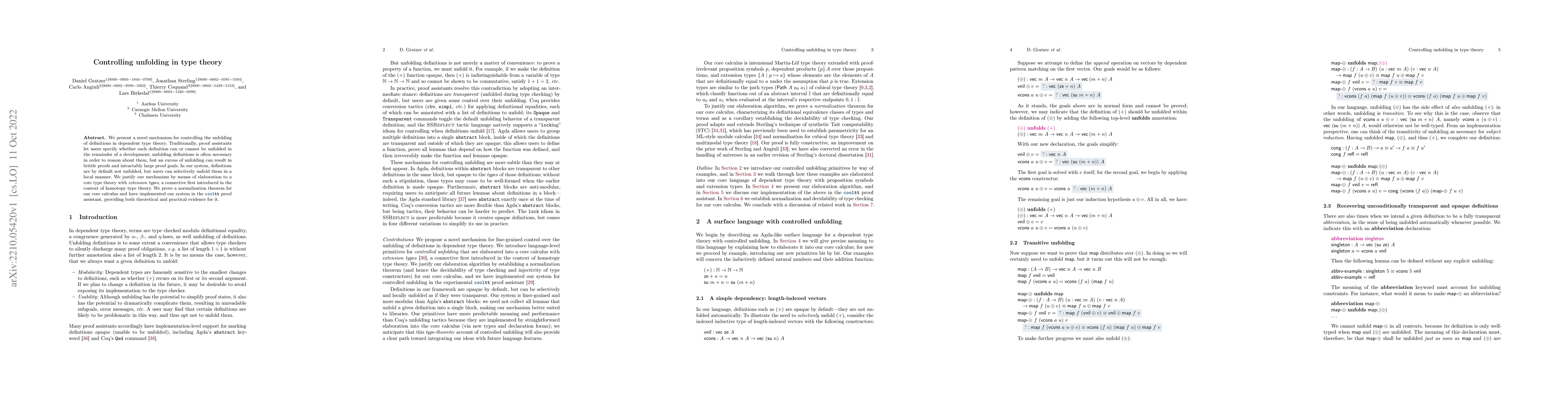 Thumbnail for Controlling unfolding in type theory
