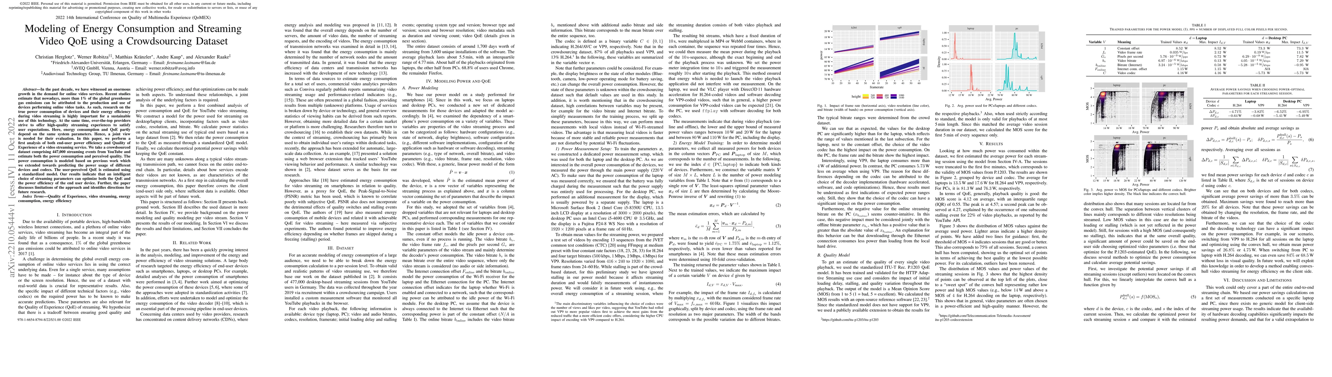 Thumbnail for Modeling of Energy Consumption and Streaming Video QoE using a
  Crowdsourcing Dataset