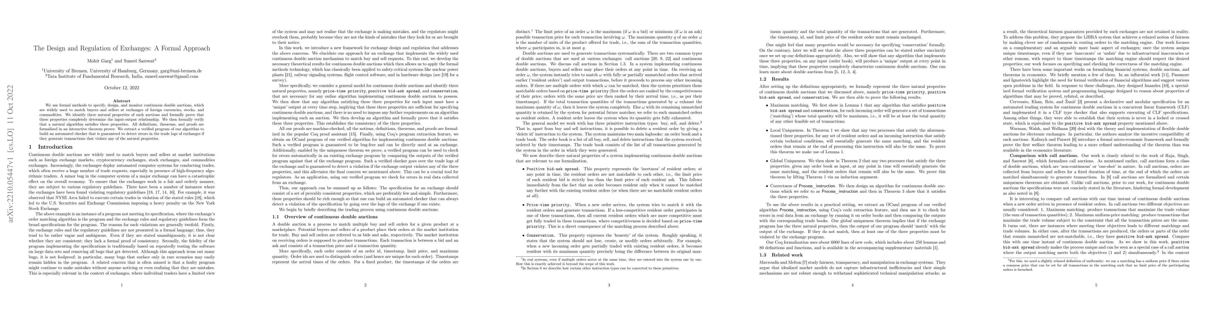 Thumbnail for The Design and Regulation of Exchanges: A Formal Approach