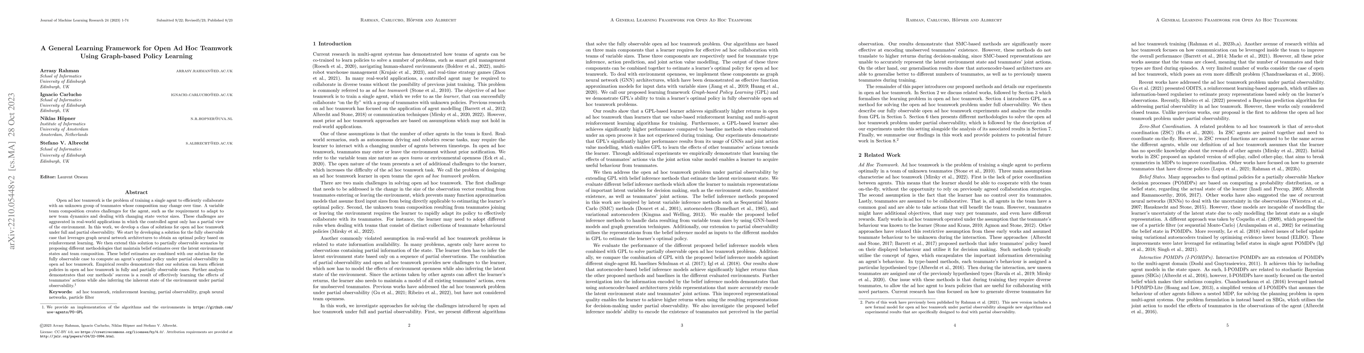 Thumbnail for A General Learning Framework for Open Ad Hoc Teamwork Using Graph-based
  Policy Learning
