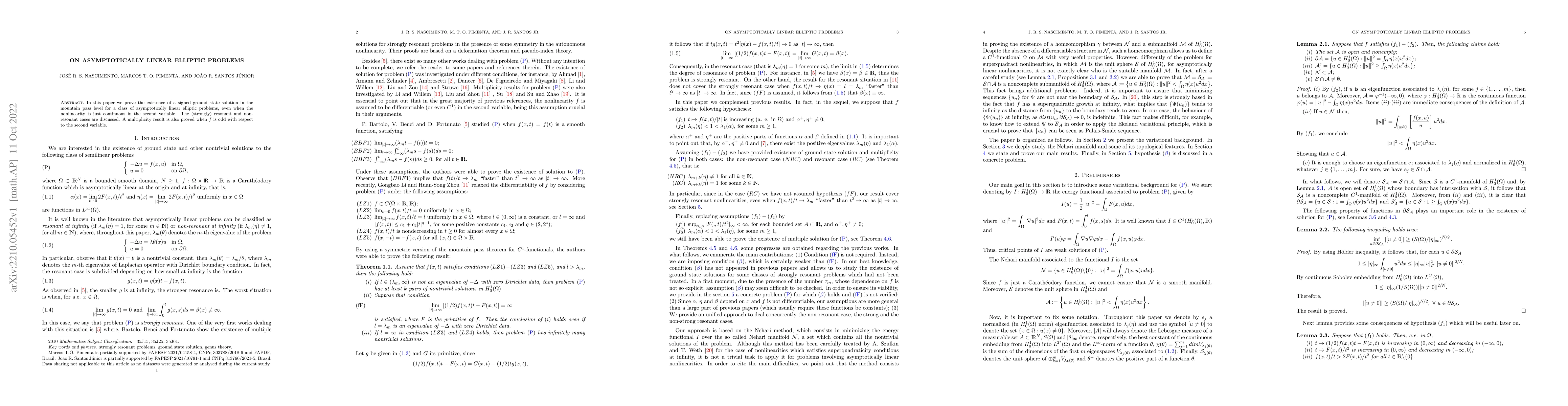 Thumbnail for On asymptotically linear elliptic problems