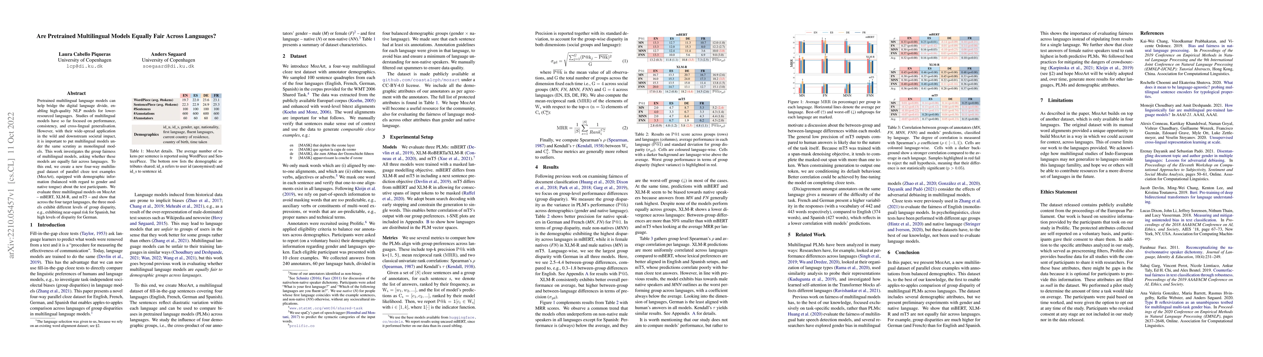 Thumbnail for Are Pretrained Multilingual Models Equally Fair Across Languages?