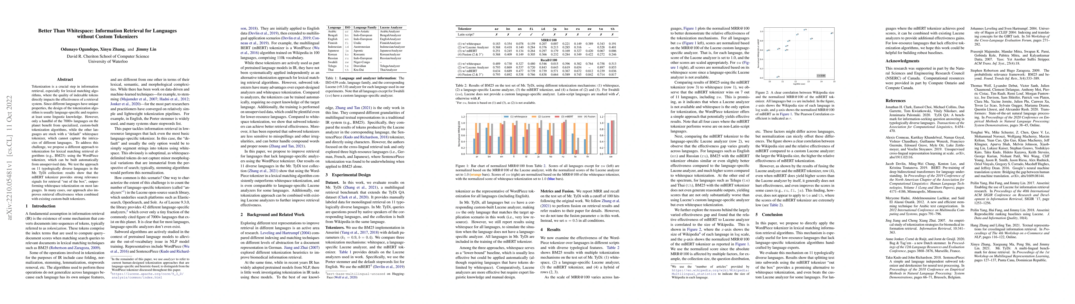 Thumbnail for Better Than Whitespace: Information Retrieval for Languages without
  Custom Tokenizers