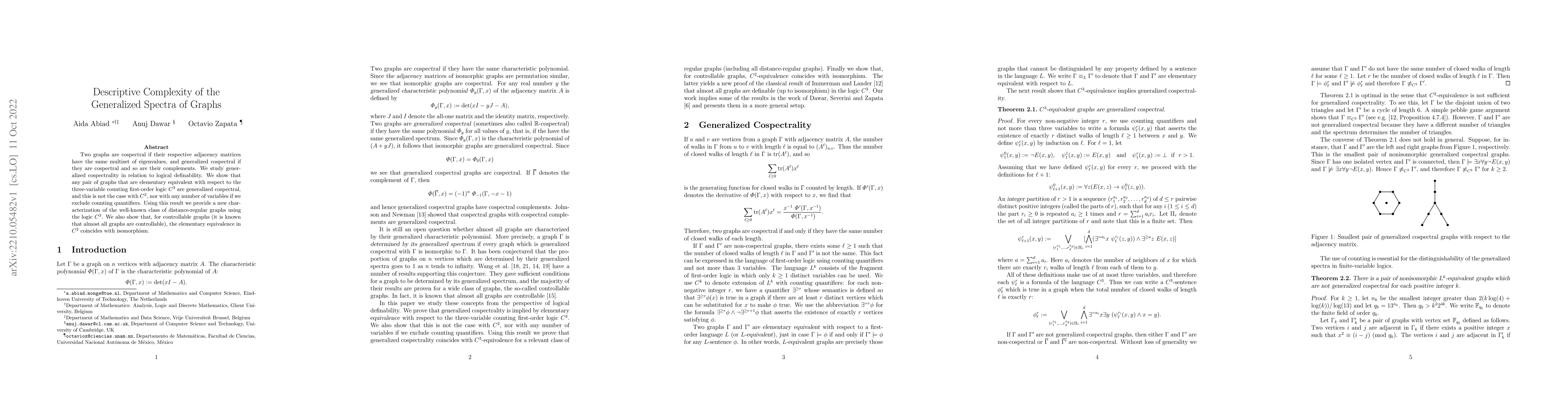 Thumbnail for Descriptive complexity of the generalized spectra of graphs