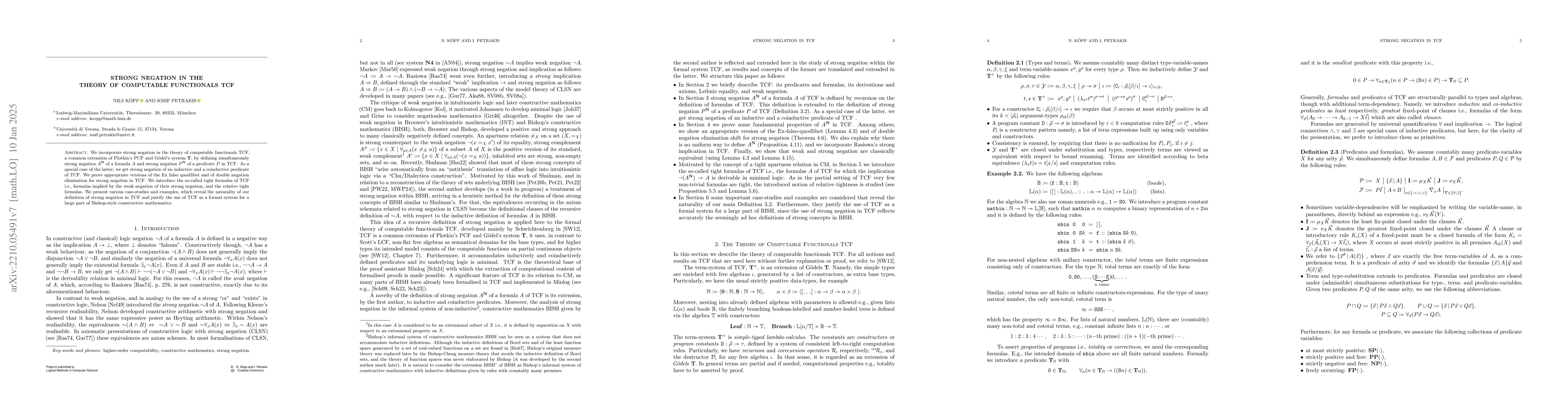 Thumbnail for Strong negation in the theory of computable functionals TCF