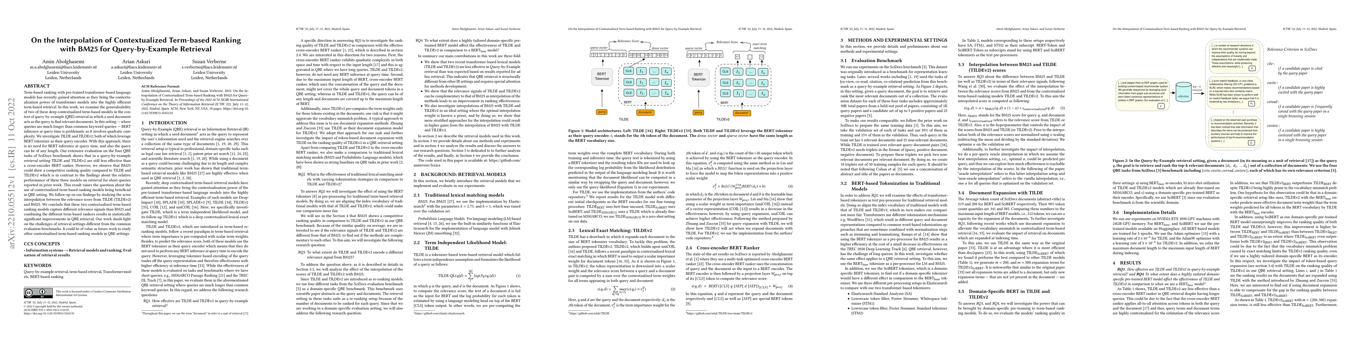 Thumbnail for On the Interpolation of Contextualized Term-based Ranking with BM25 for
  Query-by-Example Retrieval