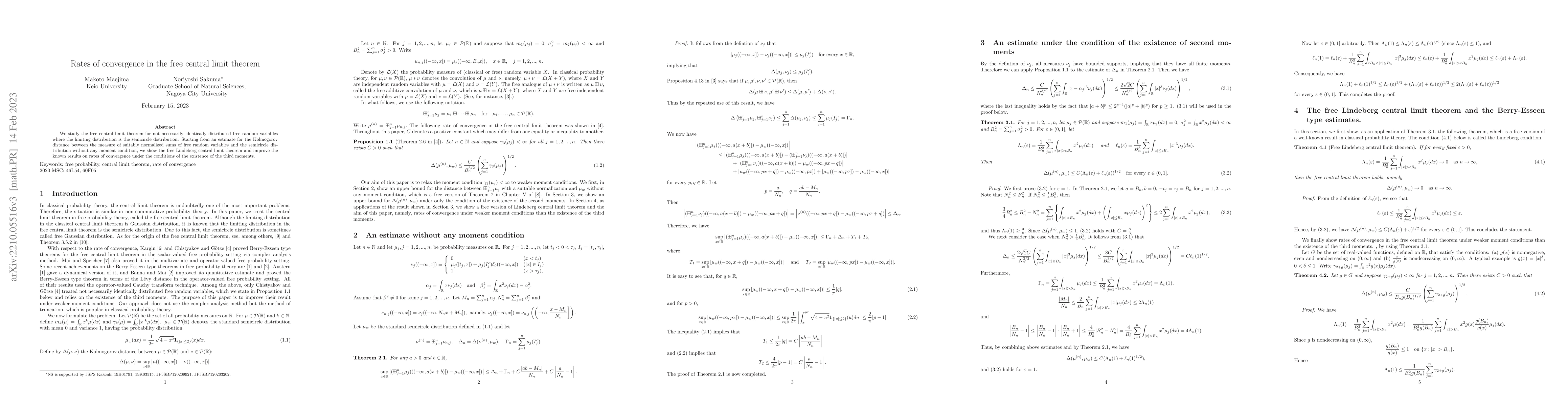Thumbnail for Rates of convergence in the free central limit theorem