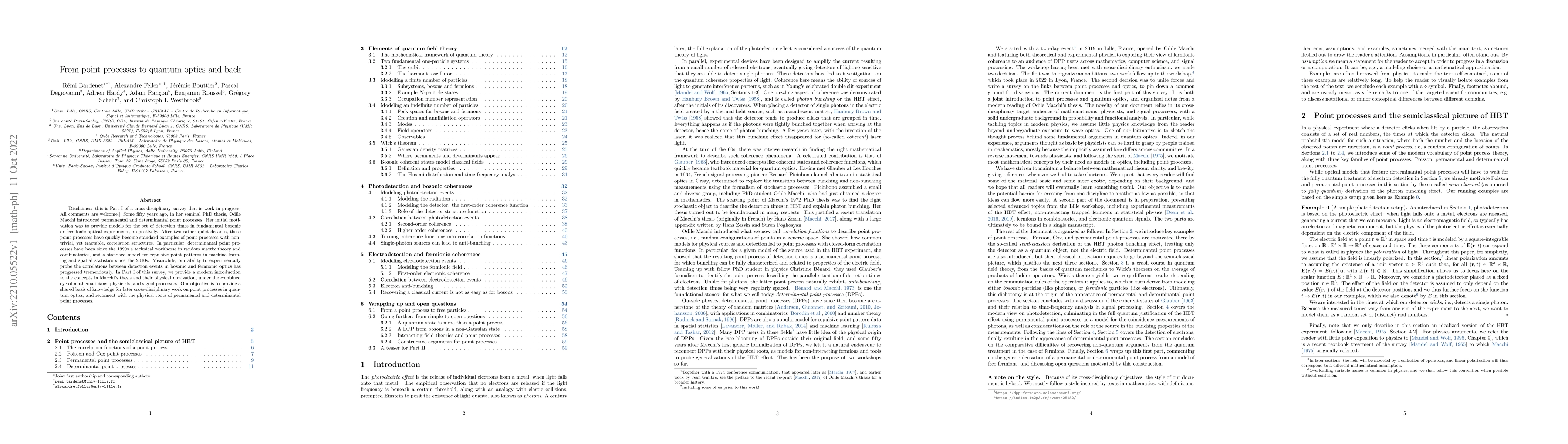 Thumbnail for From point processes to quantum optics and back