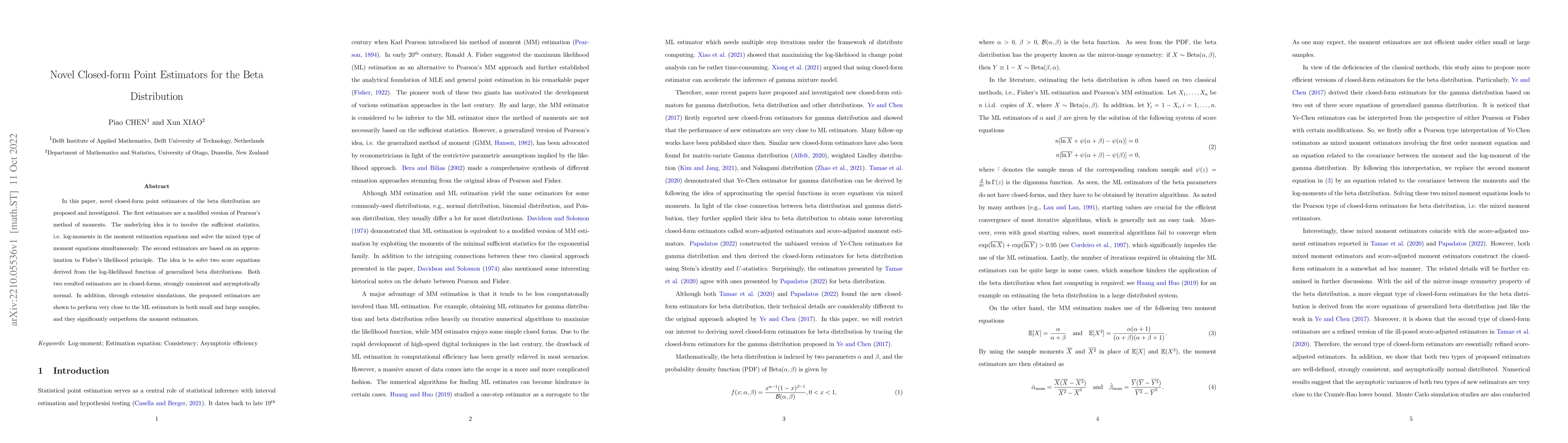 Thumbnail for Novel Closed-form Point Estimators for the Beta Distribution