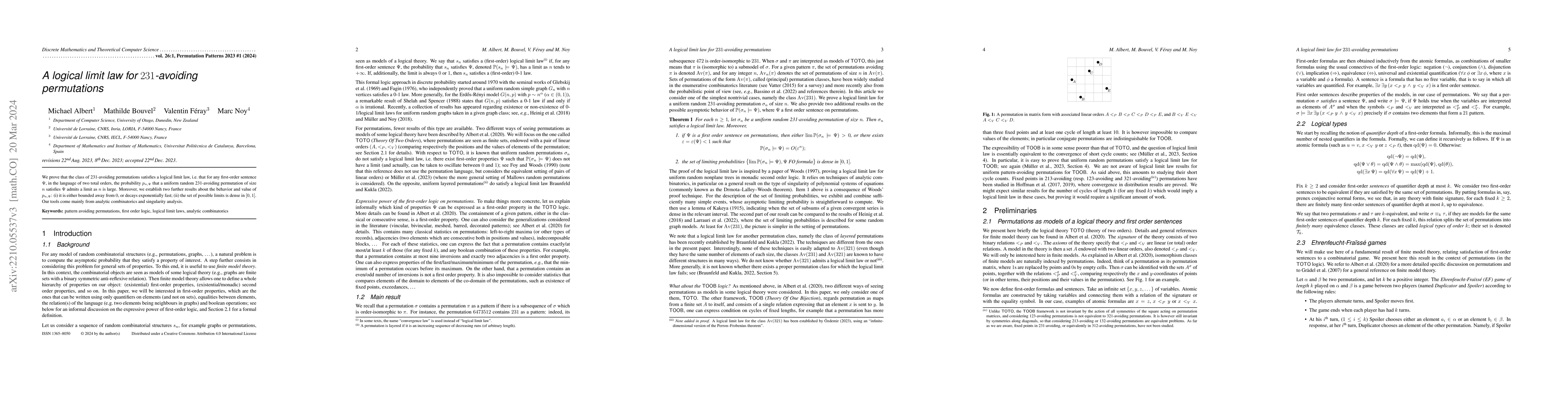 Thumbnail for A logical limit law for $231$-avoiding permutations