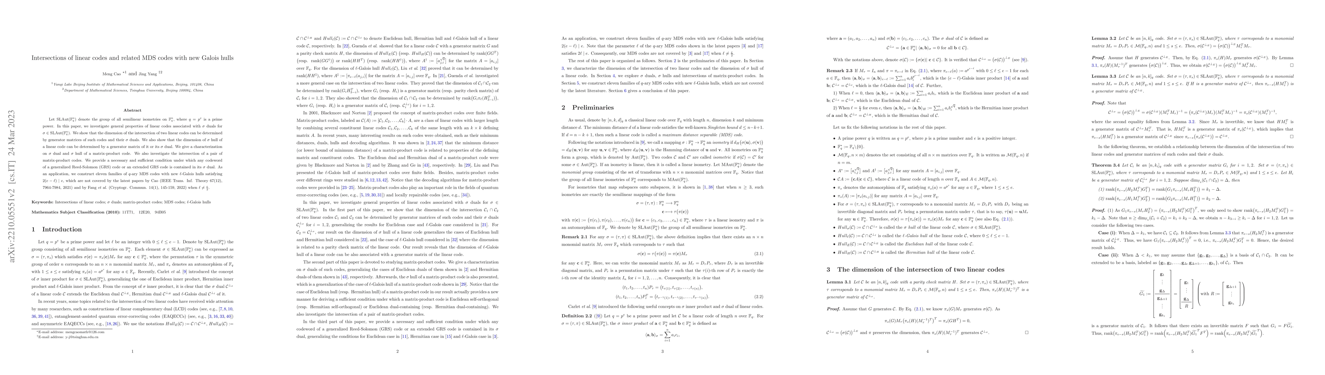 Thumbnail for Intersections of linear codes and related MDS codes with new Galois
  hulls