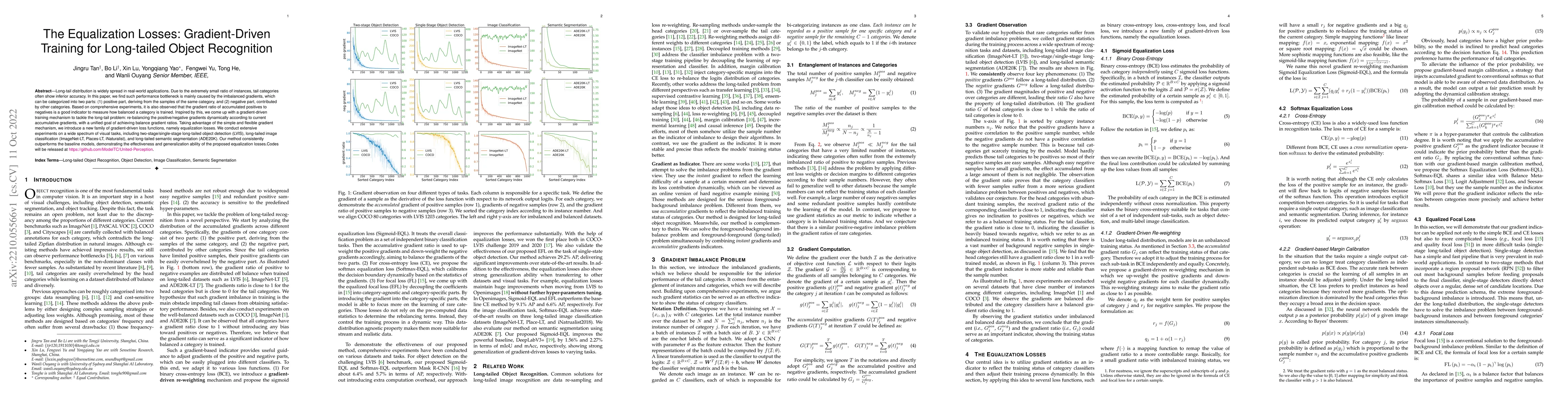 Thumbnail for The Equalization Losses: Gradient-Driven Training for Long-tailed Object
  Recognition