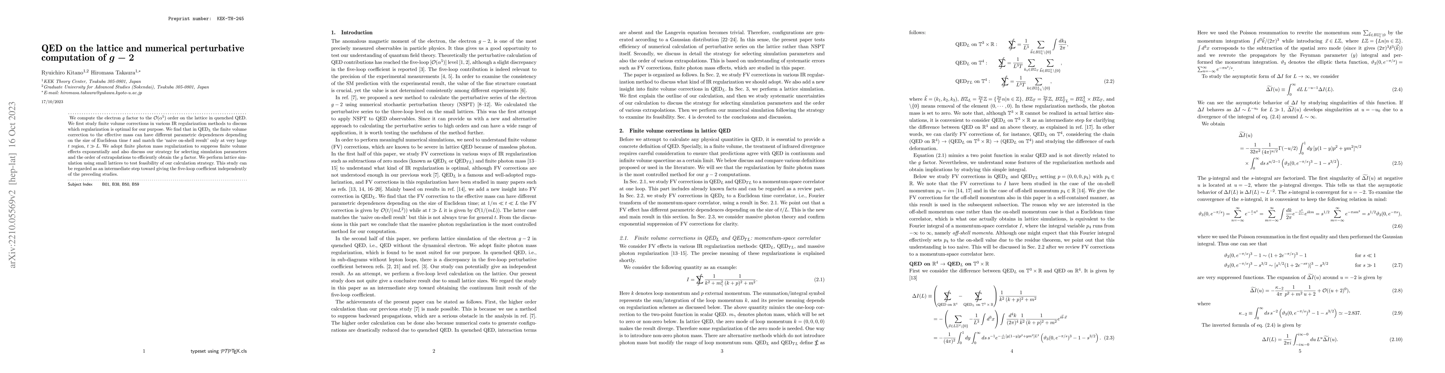 Thumbnail for QED on the lattice and numerical perturbative computation of $g-2$