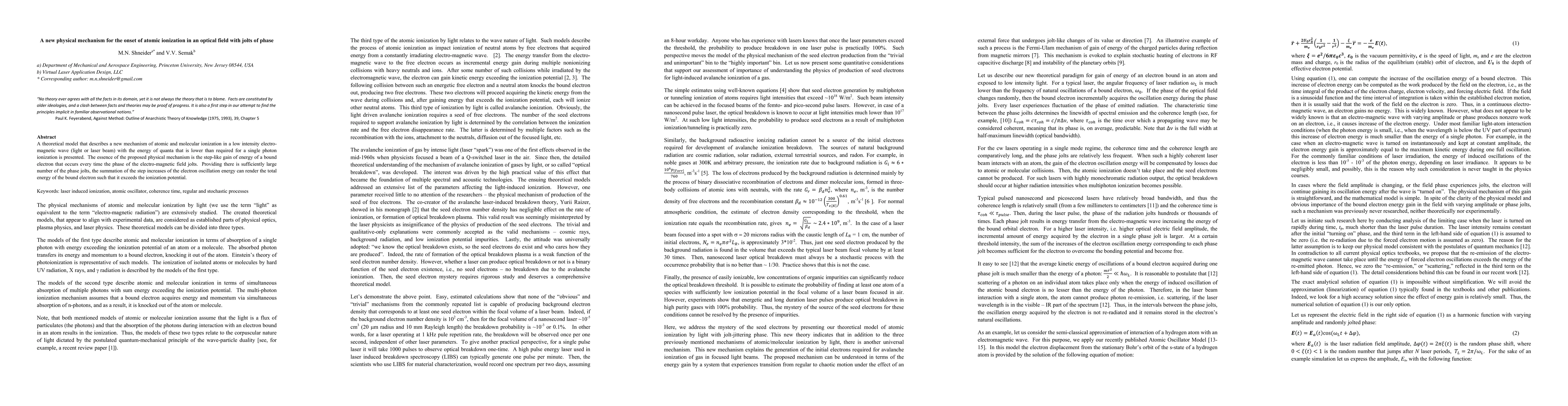Thumbnail for A new physical mechanism for the onset of atomic ionization in an
  optical field with jolts of phase