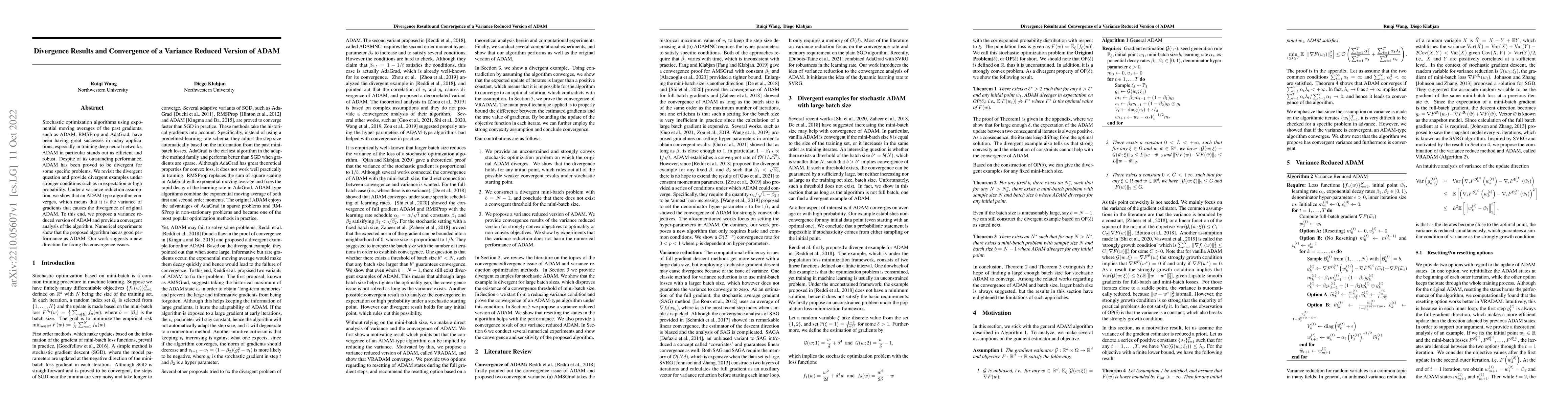 Thumbnail for Divergence Results and Convergence of a Variance Reduced Version of ADAM