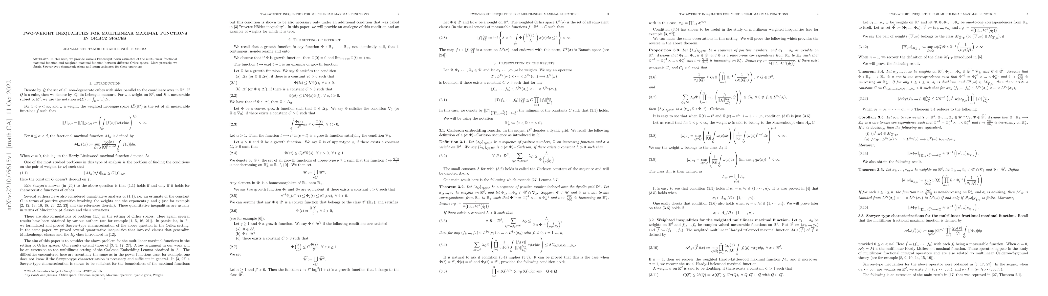 Thumbnail for Two-weight inequalities for multilinear maximal functions in Orlicz
  spaces