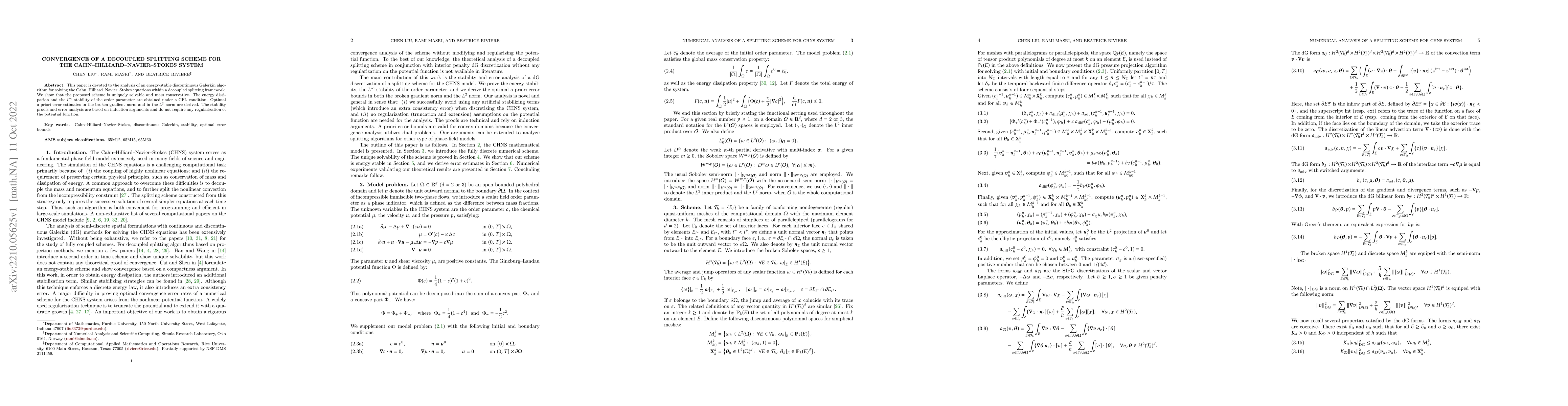 Thumbnail for Convergence of a Decoupled Splitting Scheme for the
  Cahn-Hilliard-Navier-Stokes System