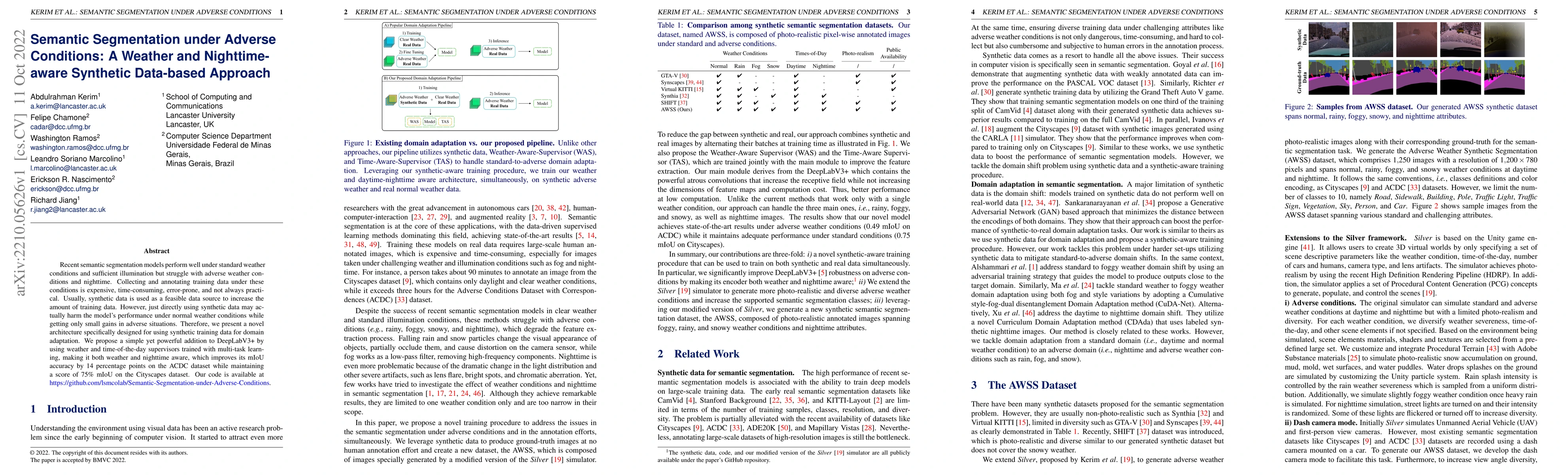 Thumbnail for Semantic Segmentation under Adverse Conditions: A Weather and
  Nighttime-aware Synthetic Data-based Approach