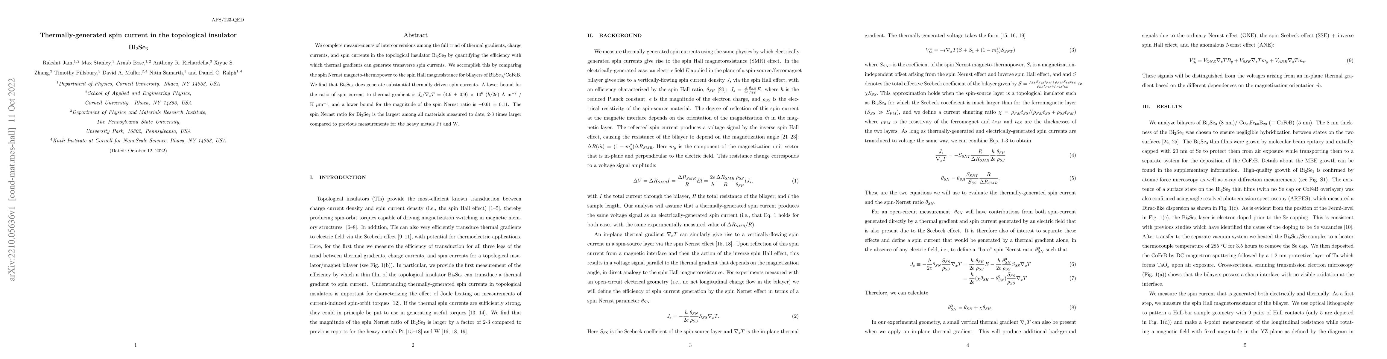 Thumbnail for Thermally-generated spin current in the topological insulator
  Bi$_2$Se$_3$