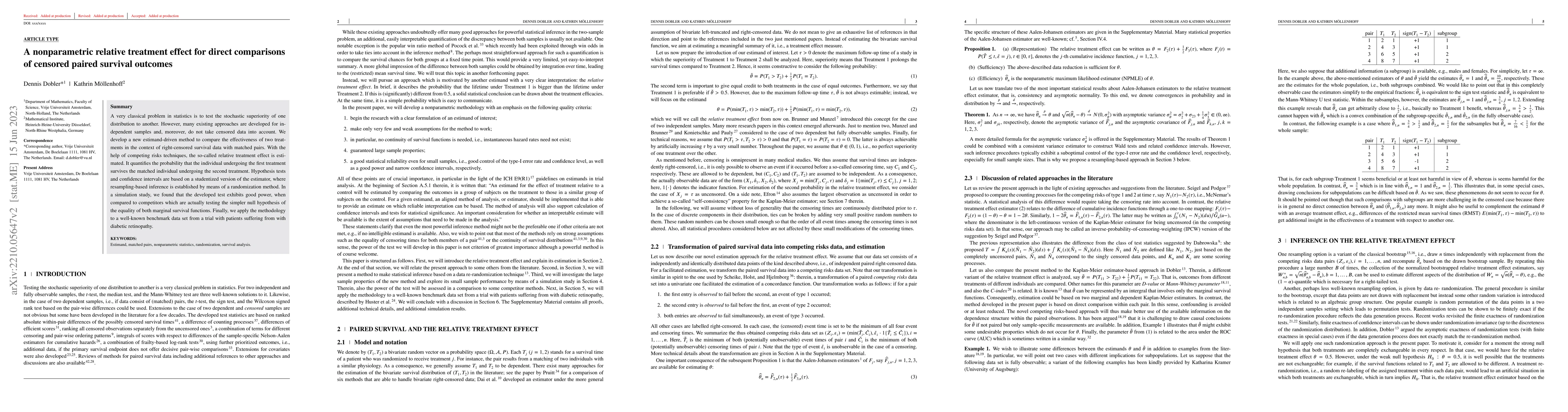 Thumbnail for A nonparametric relative treatment effect for direct comparisons of
  censored paired survival outcomes