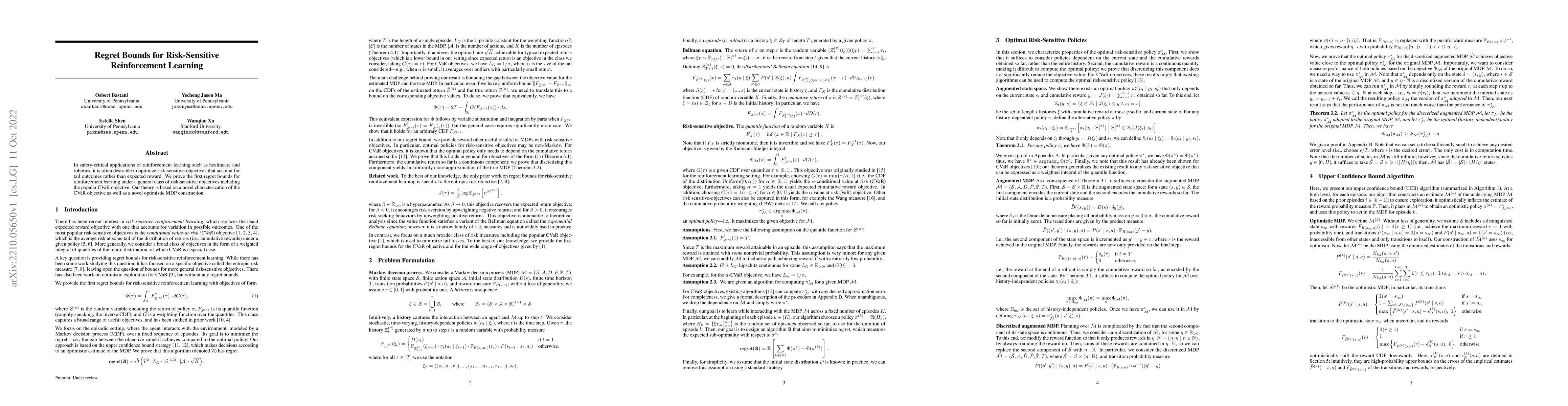 Thumbnail for Regret Bounds for Risk-Sensitive Reinforcement Learning