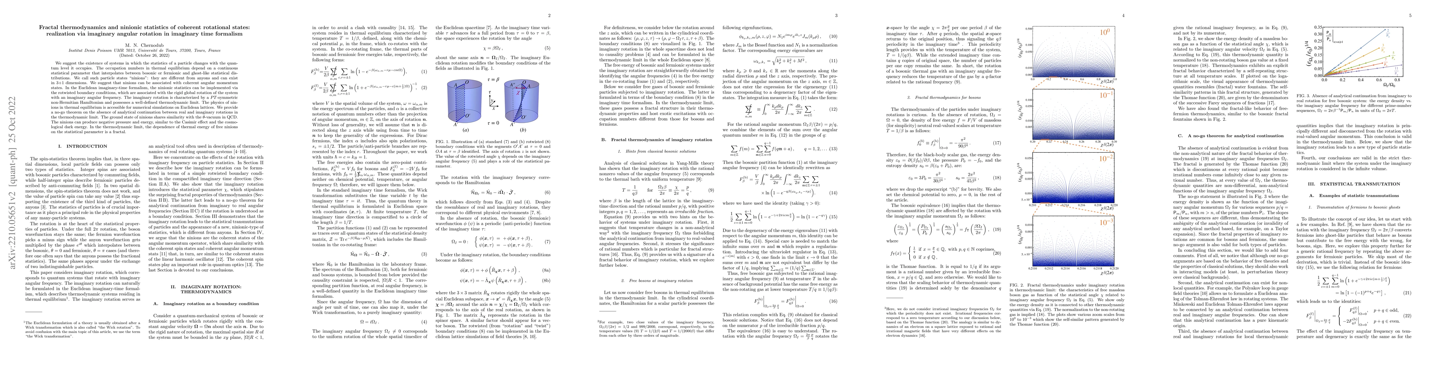 Thumbnail for Fractal thermodynamics and ninionic statistics of coherent rotational
  states: realization via imaginary angular rotation in imaginary time
  formalism