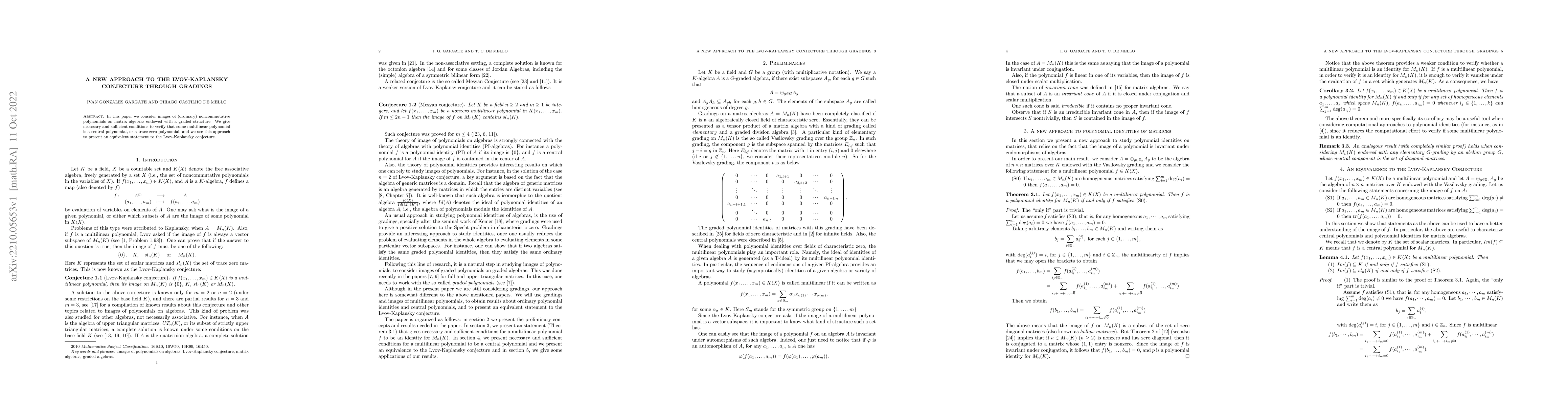 Thumbnail for A new approach to the Lvov-Kaplansky conjecture through gradings