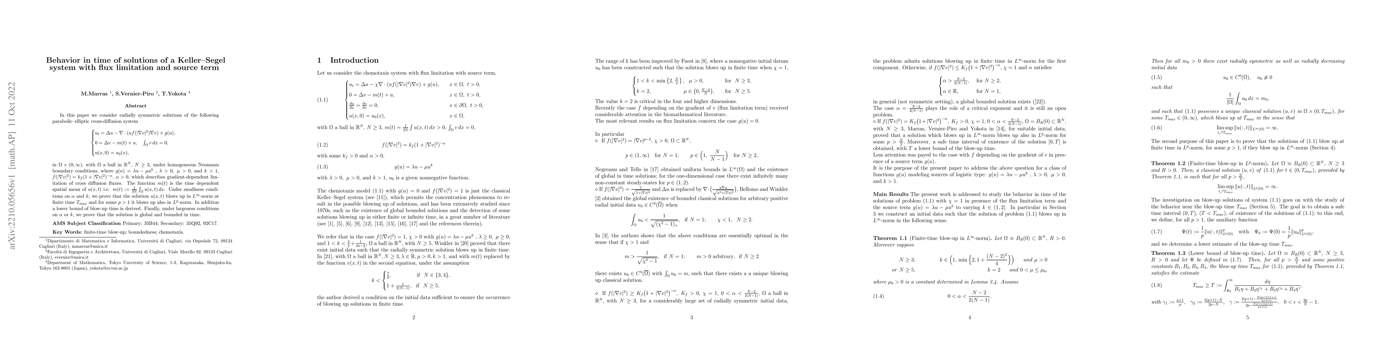 Thumbnail for Behavior in time of solutions of a Keller--Segel system with flux
  limitation and source term