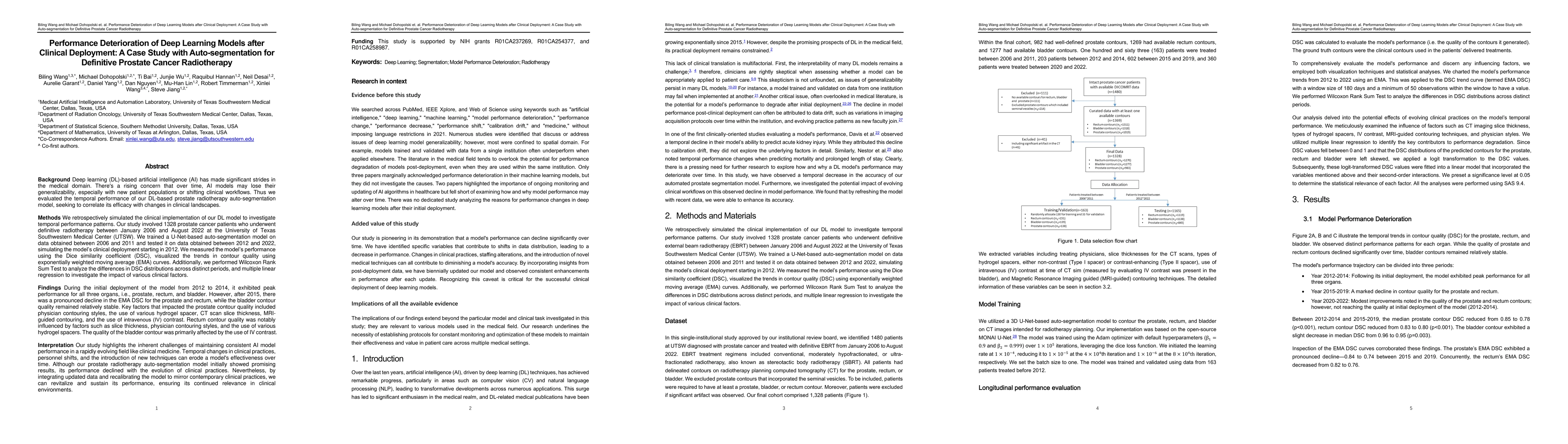 Thumbnail for Performance Deterioration of Deep Learning Models after Clinical
  Deployment: A Case Study with Auto-segmentation for Definitive Prostate
  Cancer Radiotherapy