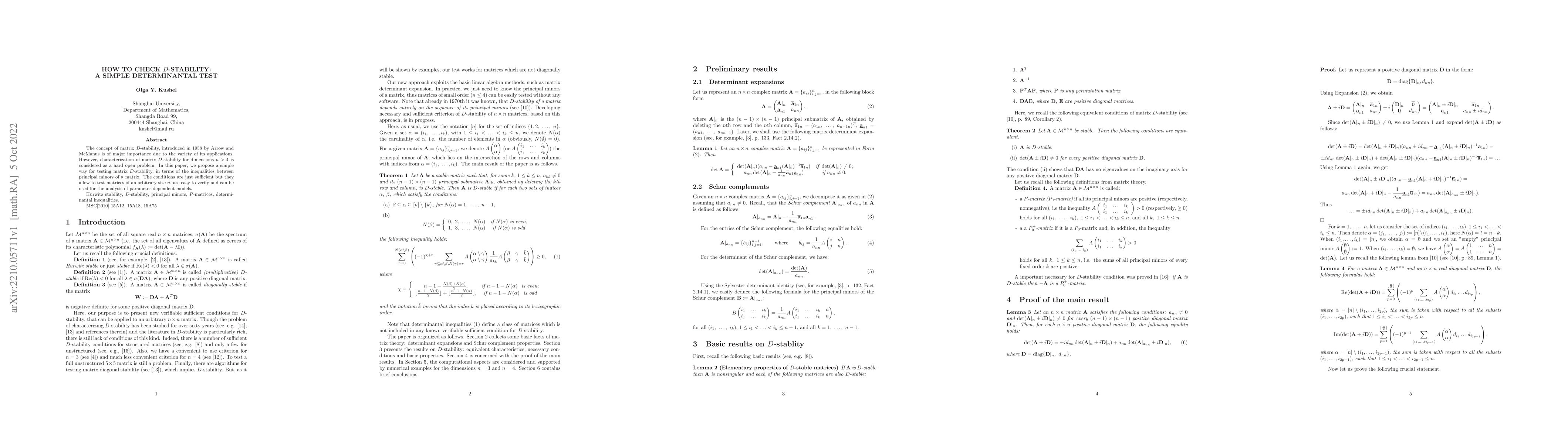 Thumbnail for How to check D-stability: a simple determinantal test