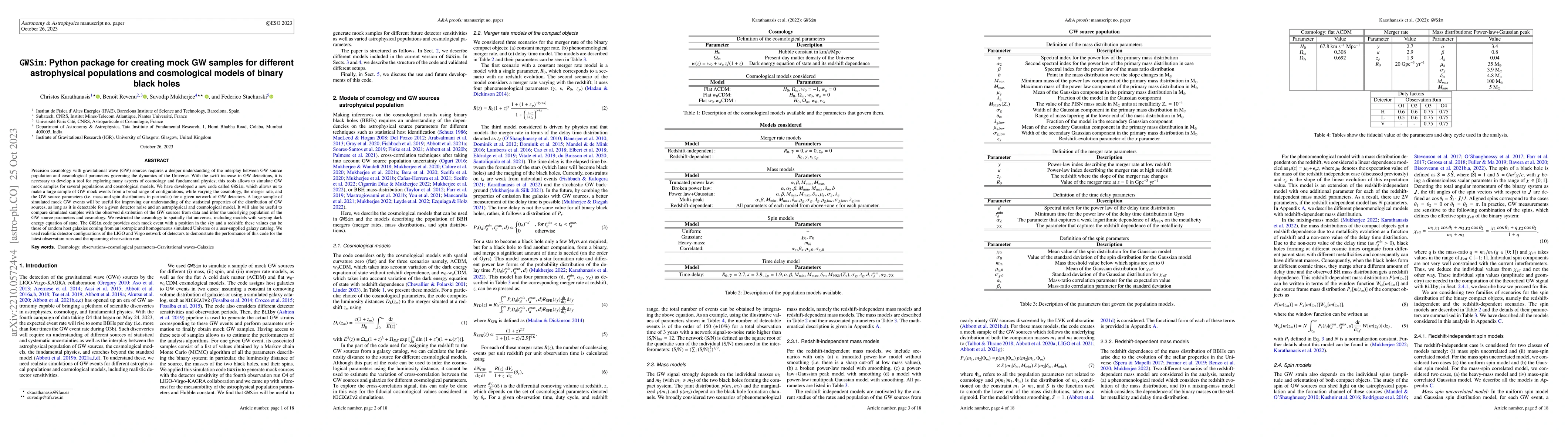 Thumbnail for GWSim: Python package for creating mock GW samples for different
  astrophysical populations and cosmological models of binary black holes