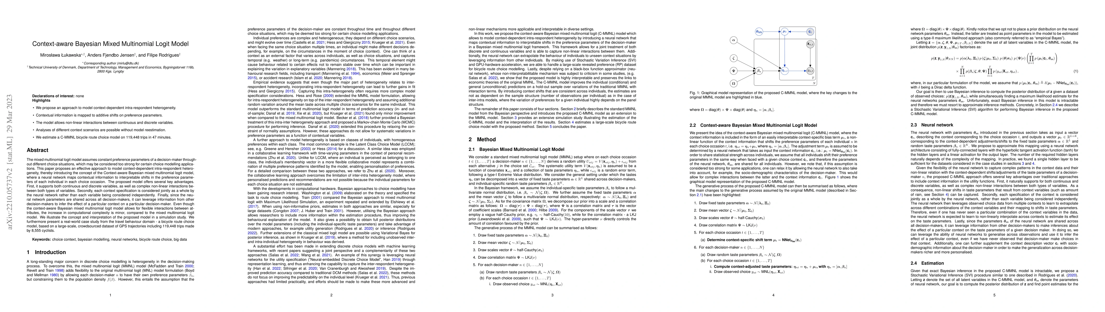 Thumbnail for Context-aware Bayesian Mixed Multinomial Logit Model