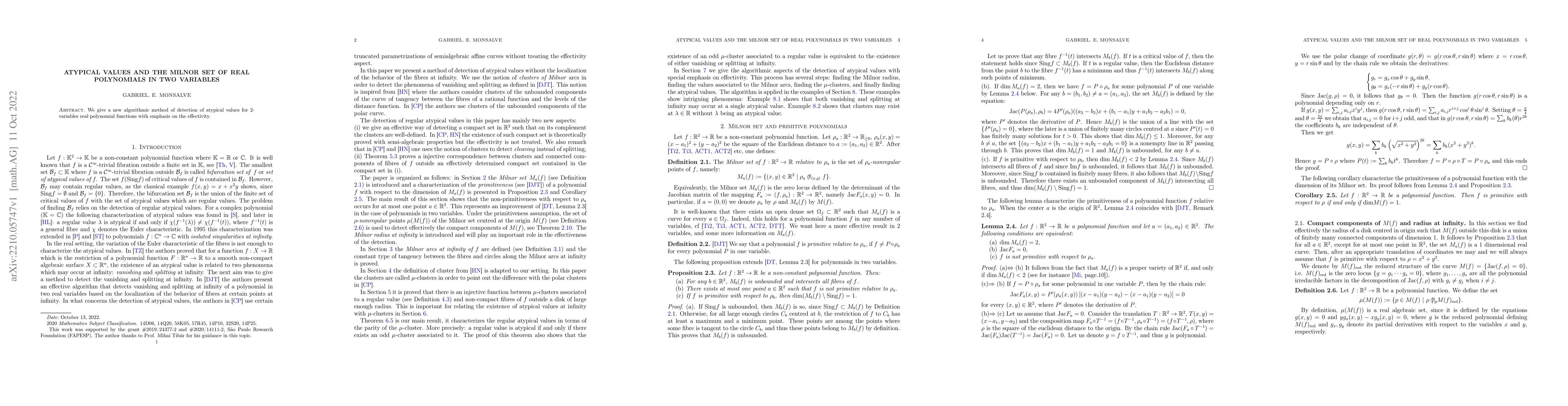 Thumbnail for Atypical values and the Milnor set of real polynomials in two variables